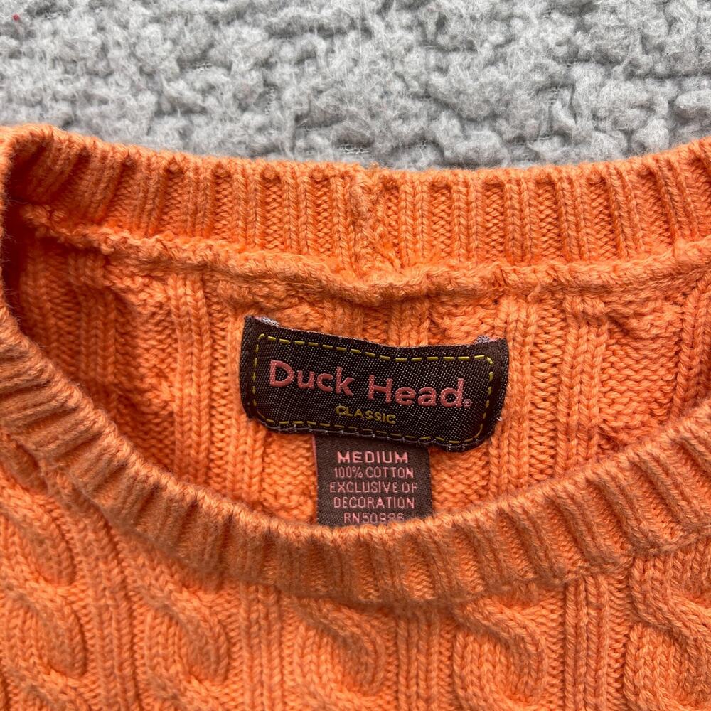 Duck Head Cable Knit Sweater Womens Medium Orange Crew Neck 100% Cotton - Picture 2 of 6